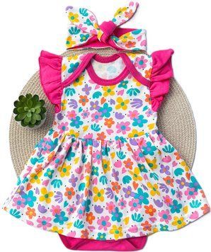 Боді-сукня Катлен "Flowers" 68 см білий 01523 фото